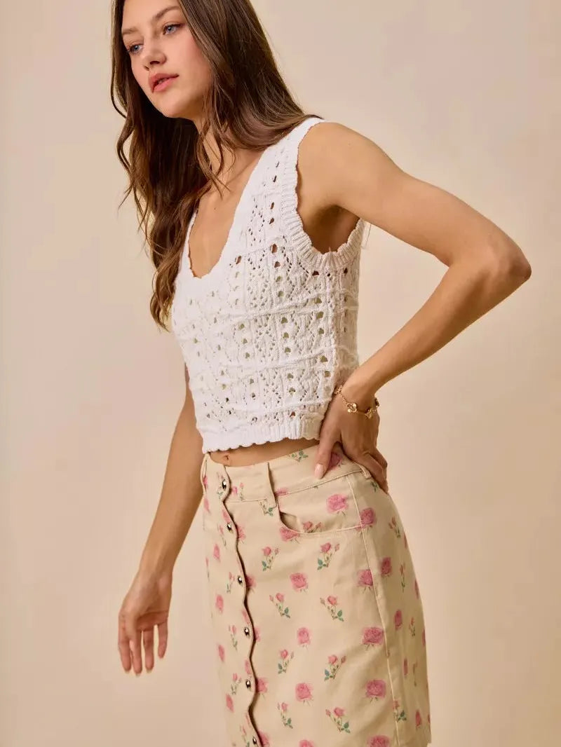 So Me Sweet Scallop Pink Floral Washed Denim Mini Skirt-Women's Skirts & Skorts-Shop Z & Joxa