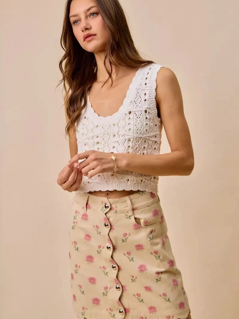 So Me Sweet Scallop Pink Floral Washed Denim Mini Skirt-Women's Skirts & Skorts-Shop Z & Joxa