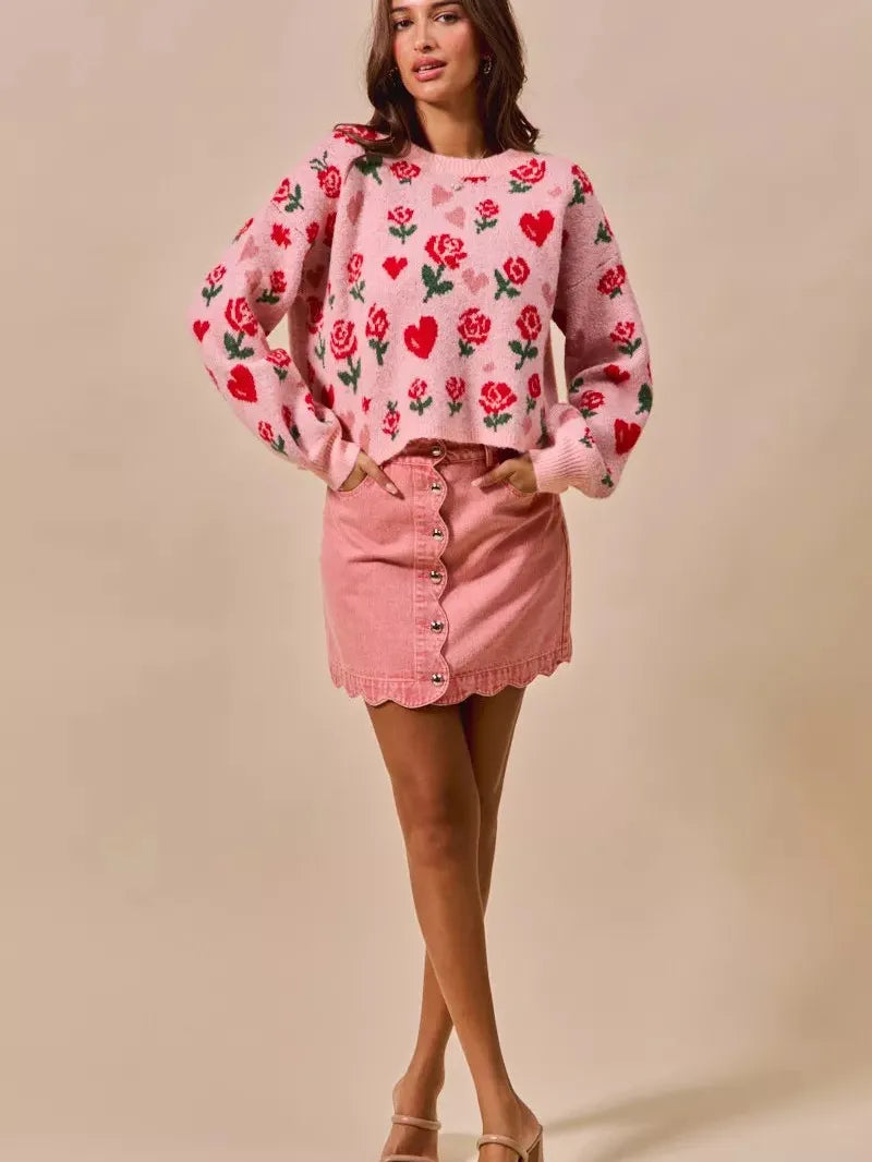So Me Sweet Scallop Vintage Pink Washed Denim Mini Skirt-Women's Skirts & Skorts-Shop Z & Joxa