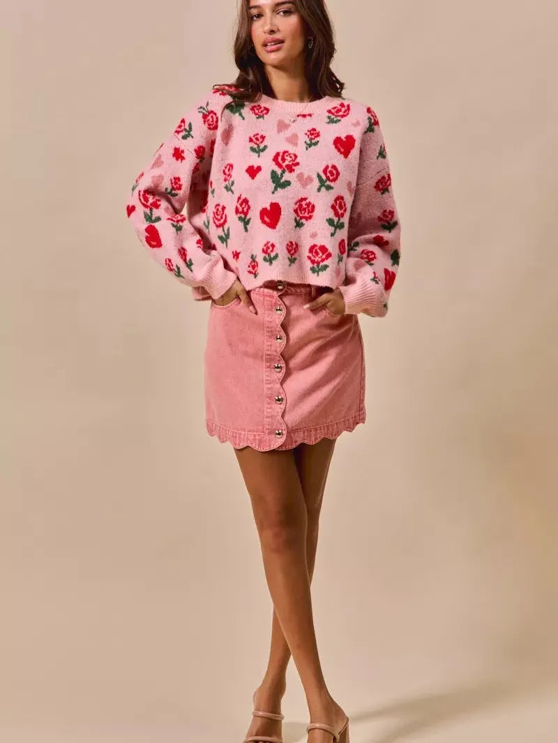 So Me Sweet Scallop Vintage Pink Washed Denim Mini Skirt-Women's Skirts & Skorts-Shop Z & Joxa