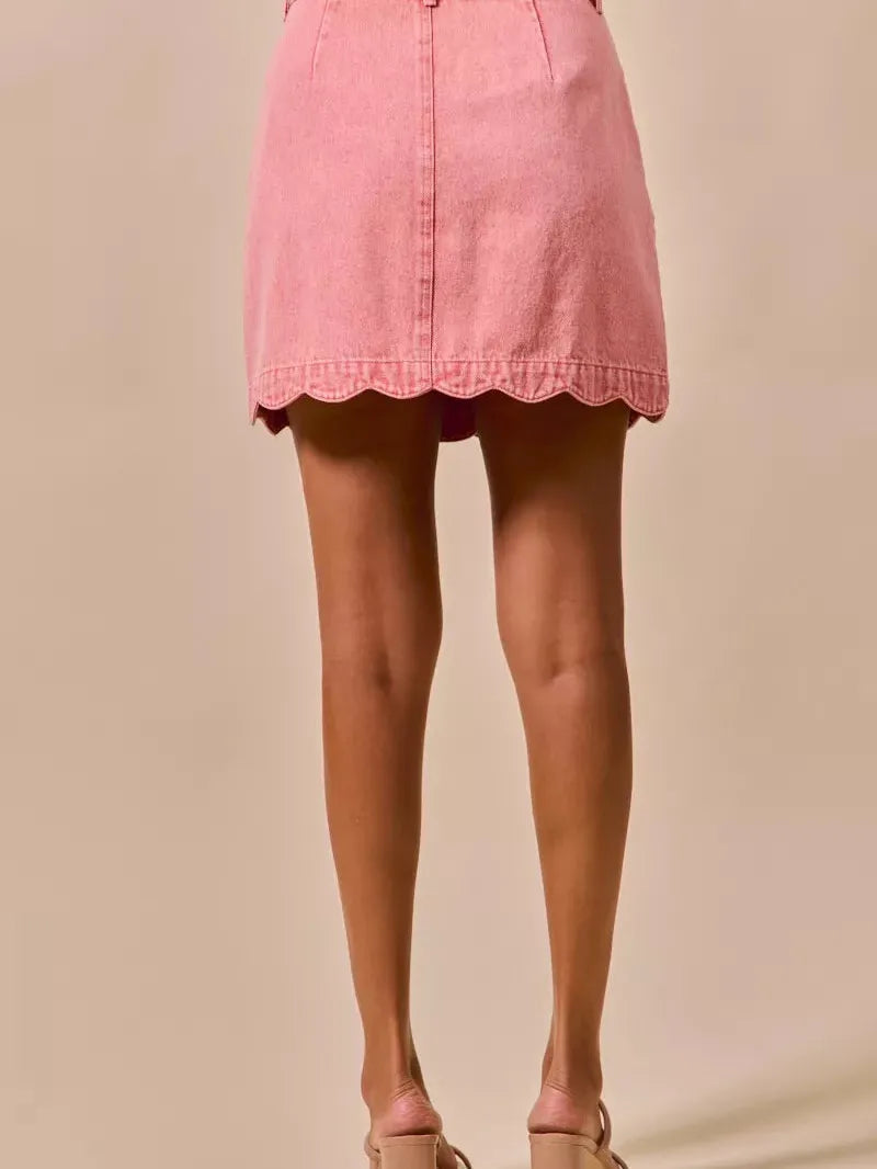 So Me Sweet Scallop Vintage Pink Washed Denim Mini Skirt-Women's Skirts & Skorts-Shop Z & Joxa