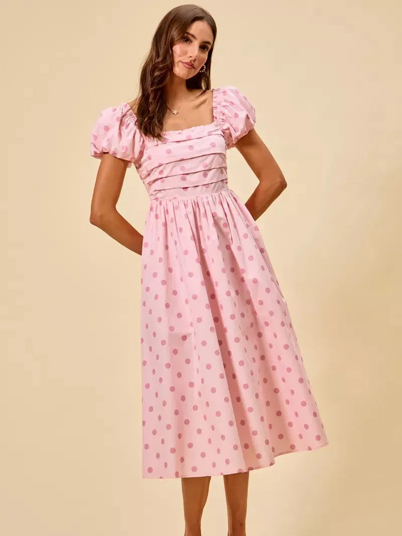 So Me Sweet Spot Polka Dot Print Short Sleeves Cotton Midi Dress-Women's Dresses-Shop Z & Joxa