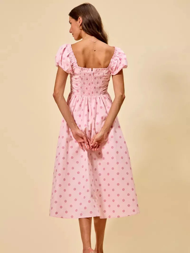 So Me Sweet Spot Polka Dot Print Short Sleeves Cotton Midi Dress-Women's Dresses-Shop Z & Joxa