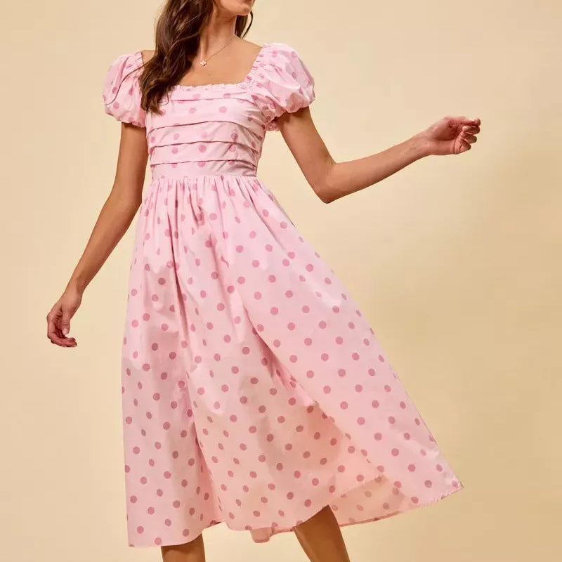 So Me Sweet Spot Polka Dot Print Short Sleeves Cotton Midi Dress-Women's Dresses-Shop Z & Joxa