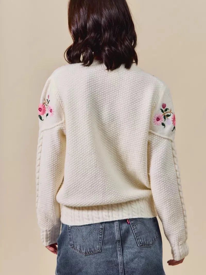So Me Sweetly Stitched Floral Embroidered Sweater Cardigan-Women's Shirts & Tops-Shop Z & Joxa