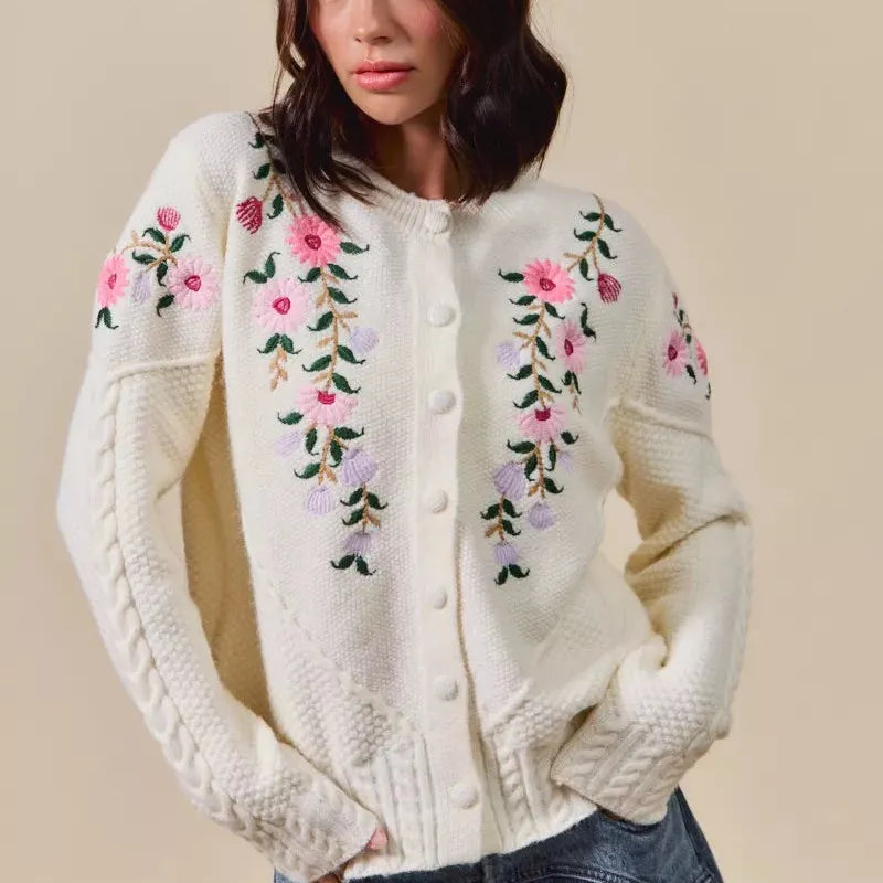 So Me Sweetly Stitched Floral Embroidered Sweater Cardigan-Women's Shirts & Tops-Shop Z & Joxa