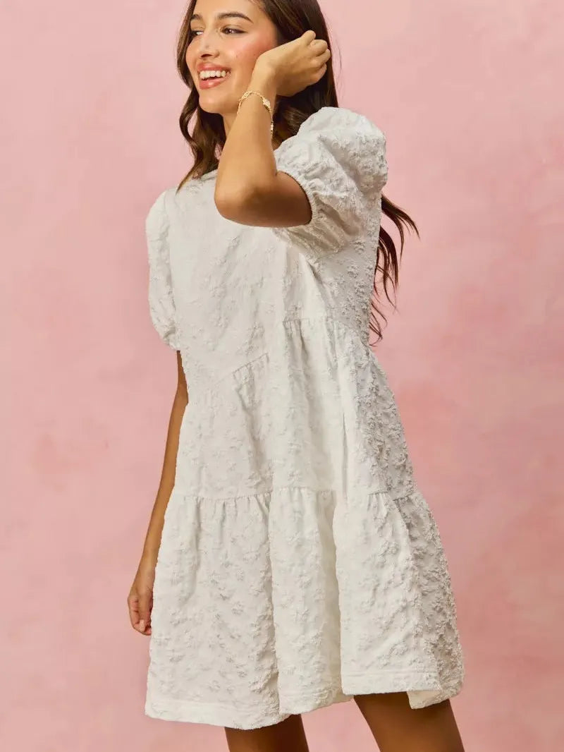 So Me Tiered Treasure Floral Jacquard Mini Dress-Women's Dresses-Shop Z & Joxa