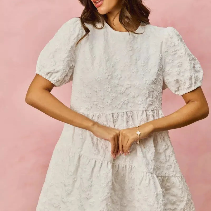 So Me Tiered Treasure Floral Jacquard Mini Dress-Women's Dresses-Shop Z & Joxa