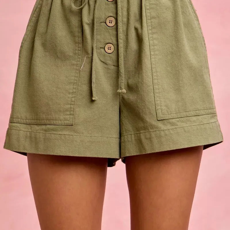 So Me Twill & Thrill Patch Pocket Drawstring Shorts-Women's Shorts-Shop Z & Joxa