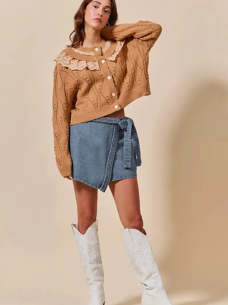 So Me Twist & Shout Wrap Braided Trimmed Wrap Denim Skort-Women's Skirts & Skorts-Shop Z & Joxa