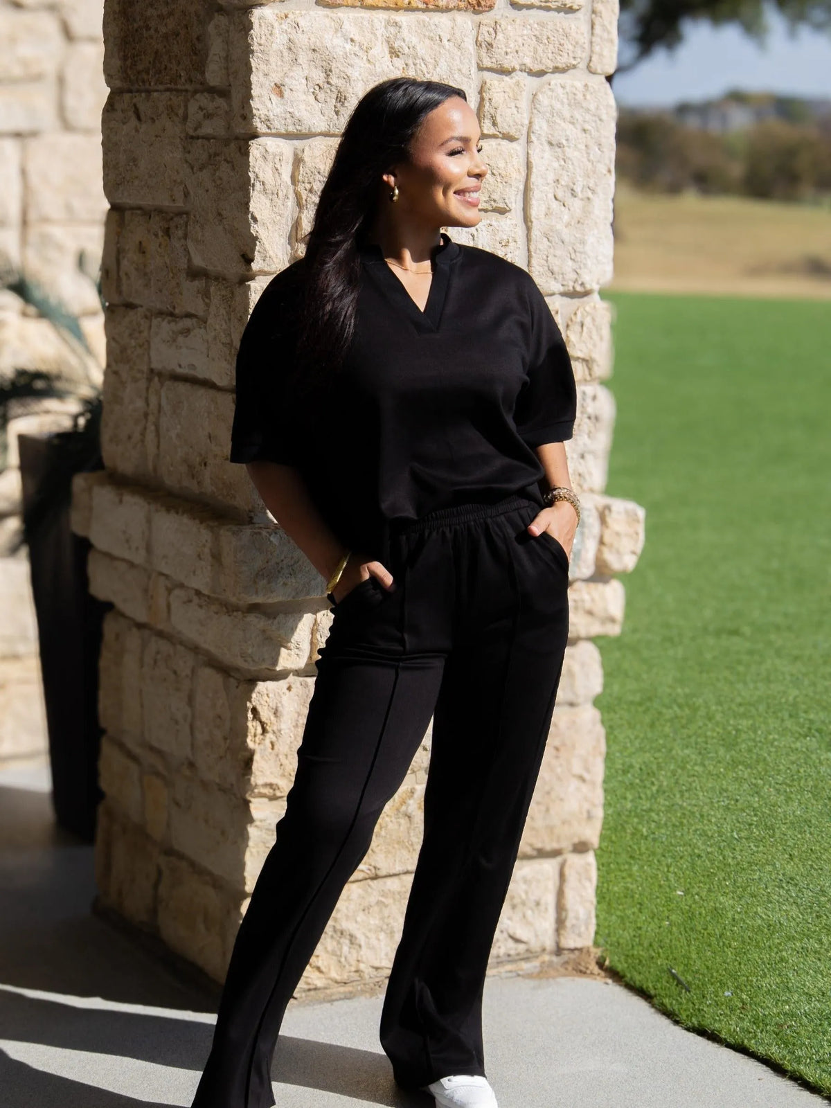 Soft Spot Butter Soft V-Neck Short Sleeve Top in Black-Ladies Tops-Shop Z & Joxa