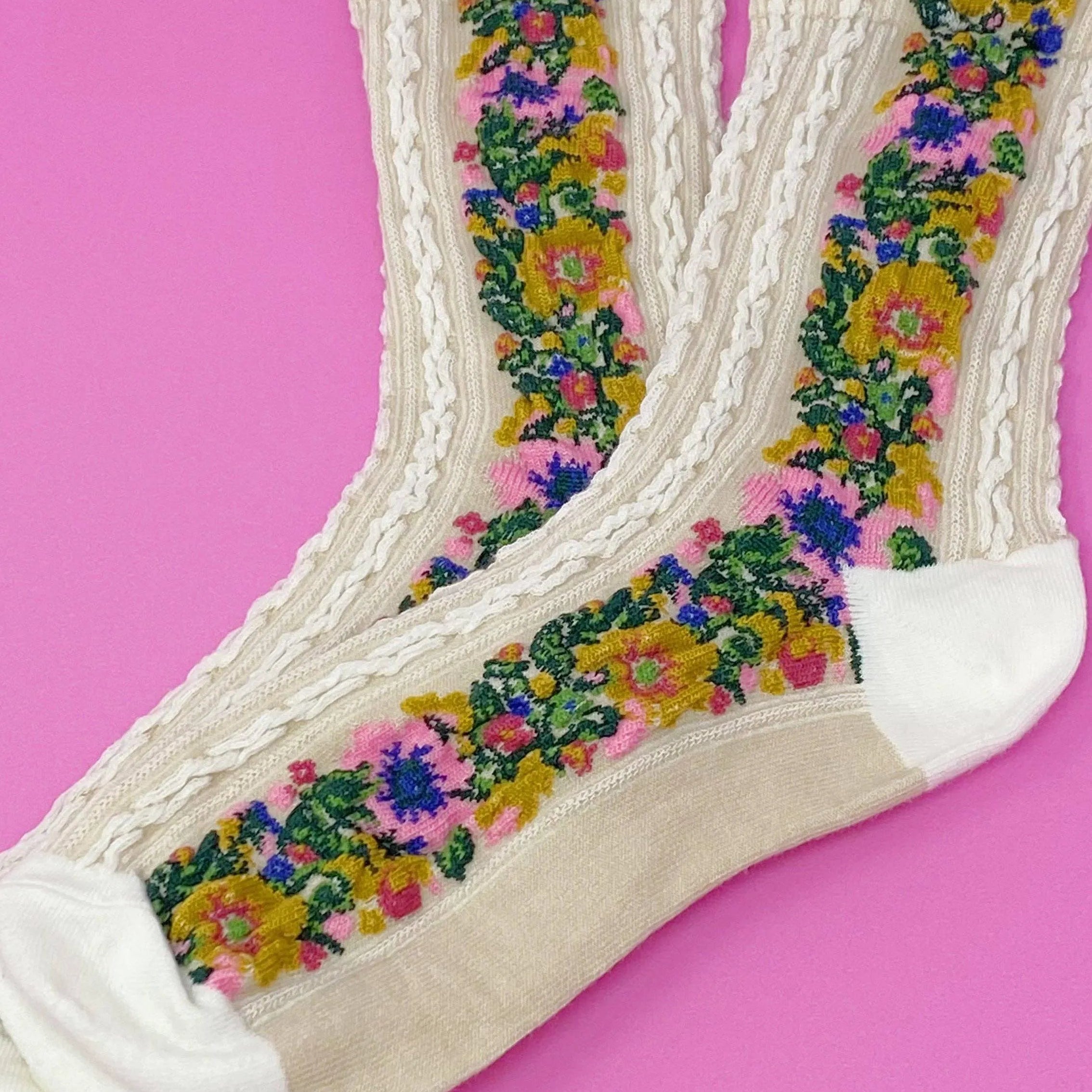 Sole Mates Only Luxe Knit Floral Fashion Socks-Women's Accessories-Shop Z & Joxa