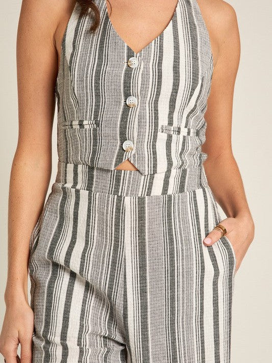 Some Girls Daydream Halter Striped Jumpsuit in Gray-Women's Jumpsuits-Shop Z & Joxa