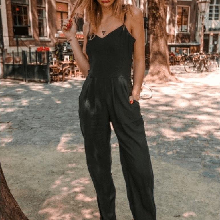 Spaghetti Strap Pocketed Jumpsuit in Black | Ethical Fashion-Women's Clothing-Shop Z & Joxa