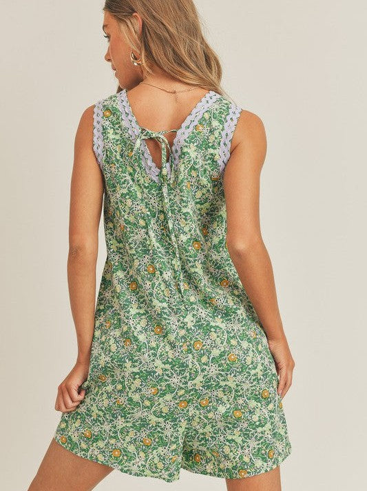Spoil Yourself Today Lace Trimmed Floral Green Romper-Women's Rompers-Shop Z & Joxa