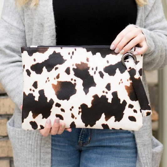 Spotted Cow Print Oversized Everyday Clutch-Women's Accessories-Shop Z & Joxa