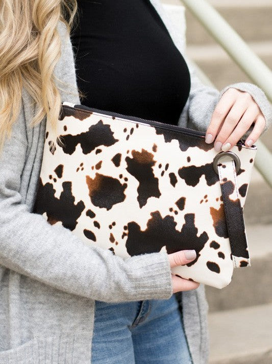 Spotted Cow Print Oversized Everyday Clutch-Women's Accessories-Shop Z & Joxa