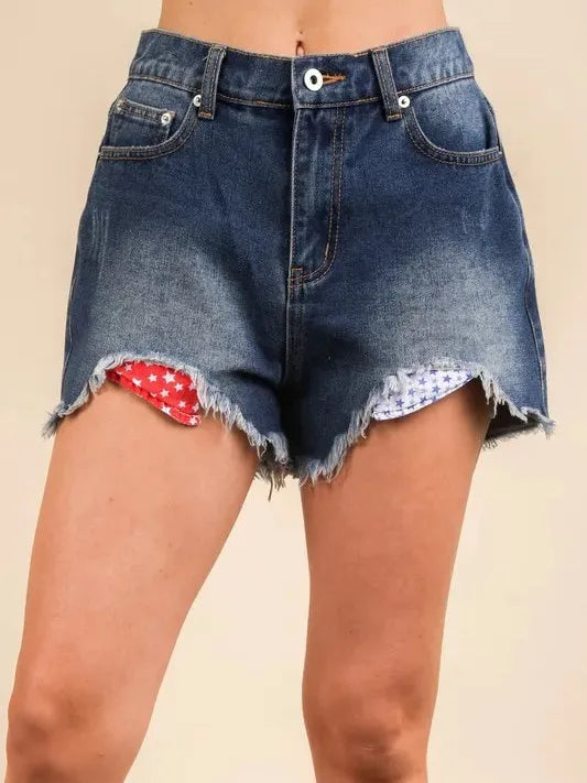 Starry Drift Distressed Raw Hem Mid-rise Shorts by Very J-Women's Shorts-Shop Z & Joxa