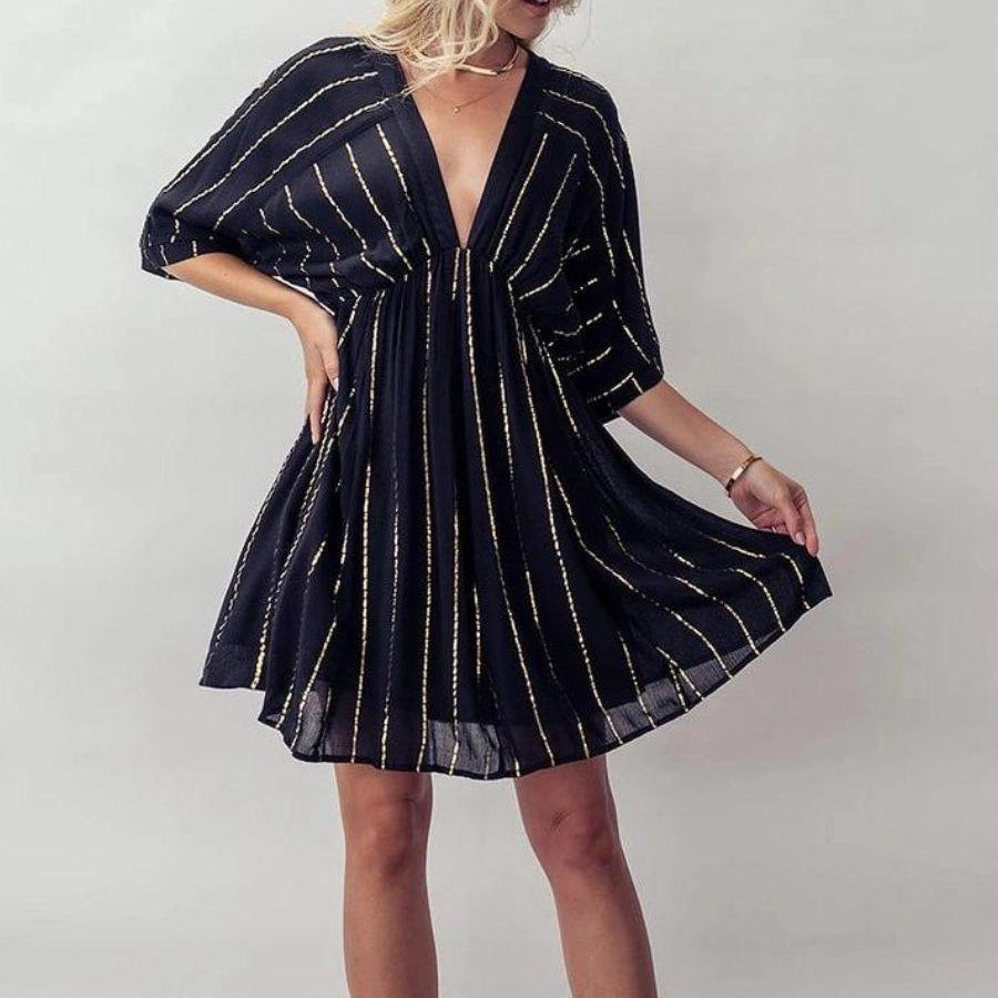 Stay Golden Gold Line Mini Party Dress-Women's Dresses-Shop Z & Joxa