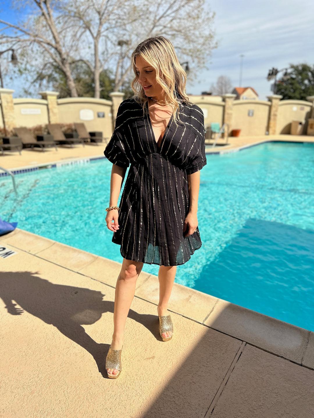 Stay Golden Gold Line Mini Party Dress-Women's Dresses-Shop Z & Joxa