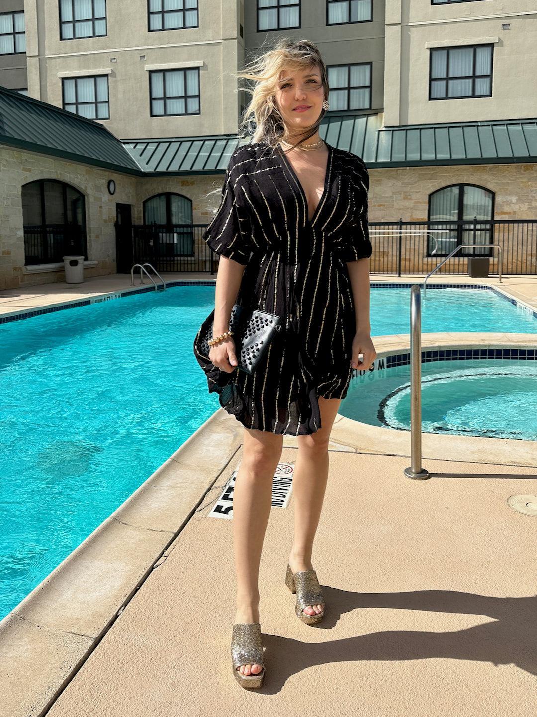 Stay Golden Gold Line Mini Party Dress-Women's Dresses-Shop Z & Joxa