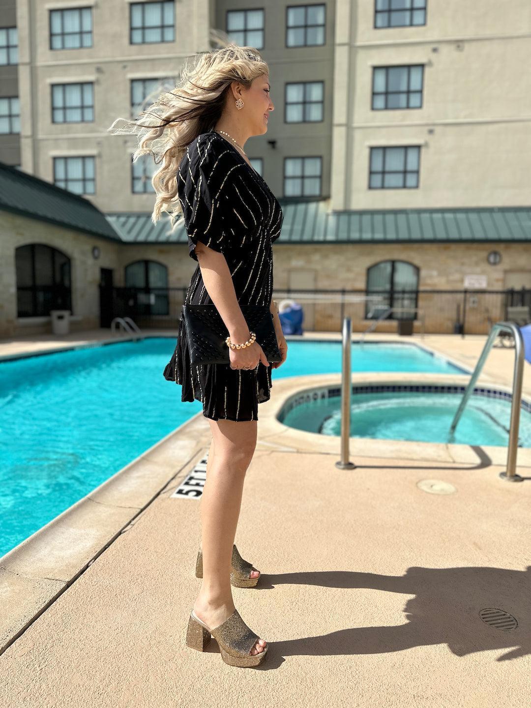 Stay Golden Gold Line Mini Party Dress-Women's Dresses-Shop Z & Joxa