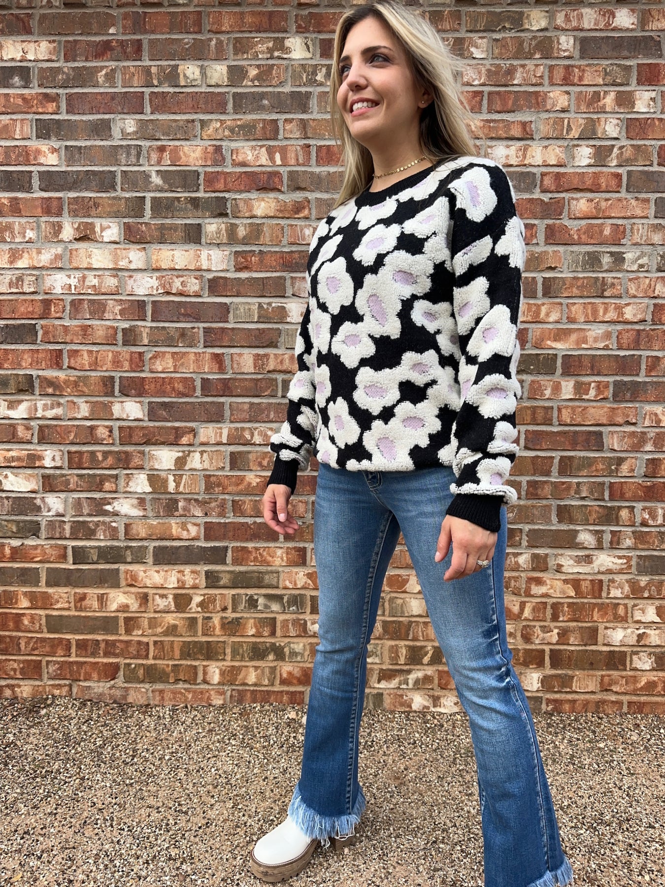 Stay Warm This Winter Textured Floral Sherpa Sweater-Women's Shirts & Tops-Shop Z & Joxa