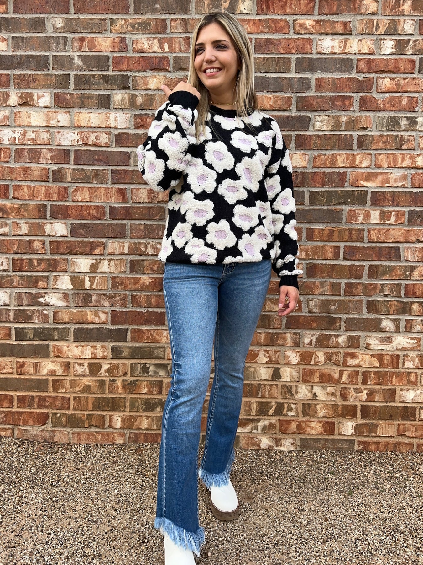 Stay Warm This Winter Textured Floral Sherpa Sweater-Women's Shirts & Tops-Shop Z & Joxa
