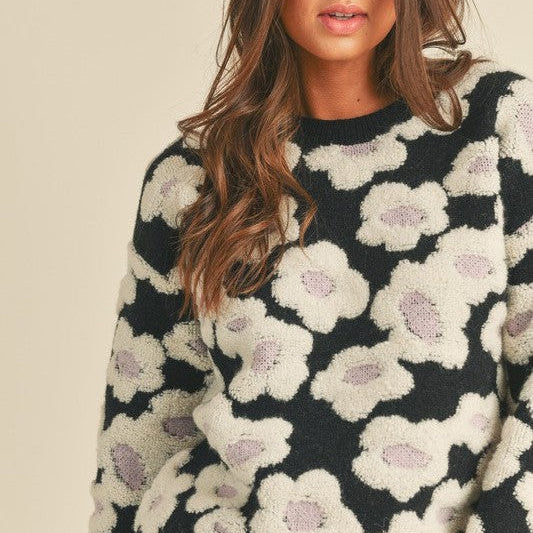 Stay Warm This Winter Textured Floral Sherpa Sweater-Women's Shirts & Tops-Shop Z & Joxa
