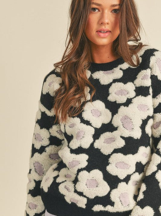 Stay Warm This Winter Textured Floral Sherpa Sweater-Women's Shirts & Tops-Shop Z & Joxa
