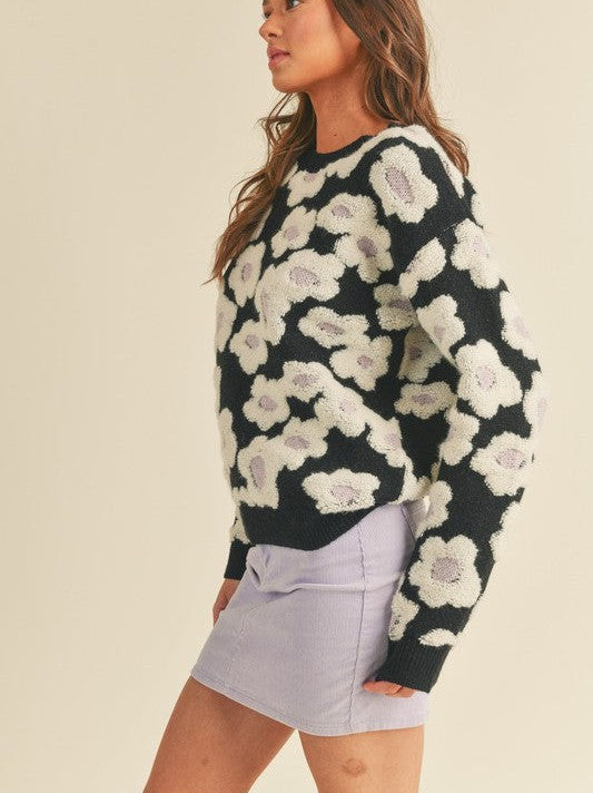 Stay Warm This Winter Textured Floral Sherpa Sweater-Women's Shirts & Tops-Shop Z & Joxa