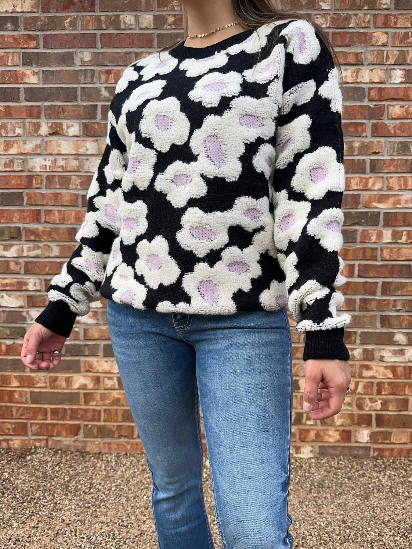 Stay Warm This Winter Textured Floral Sherpa Sweater-Women's Shirts & Tops-Shop Z & Joxa