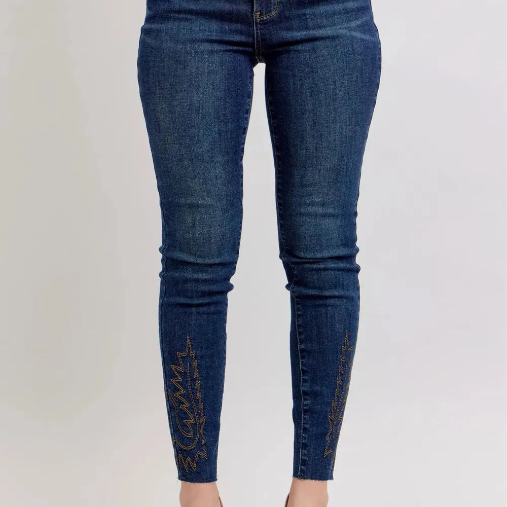 Stitch + Style Embroidered High Rise Skinny Jeans by Judy Blue-Women's Jeans-Shop Z & Joxa