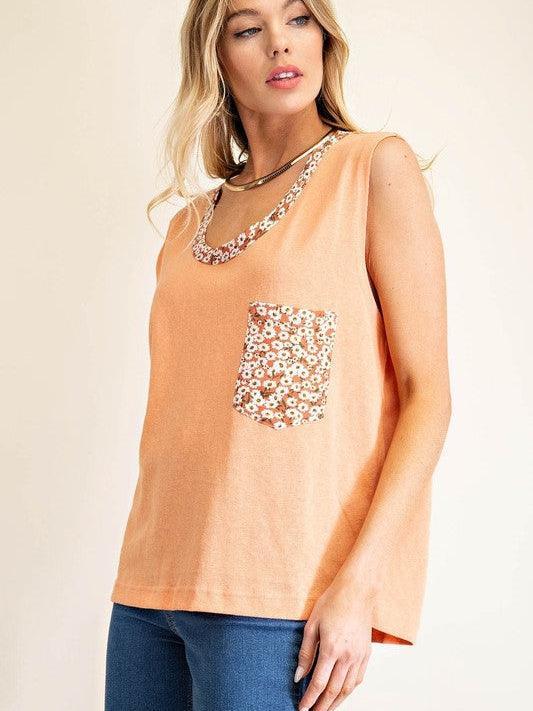 Summer Lovin Slouchy Floral Pocket Tank-Women's Shirts & Tops-Shop Z & Joxa