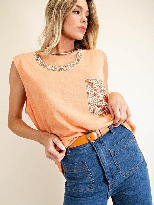 Summer Lovin Slouchy Floral Pocket Tank-Women's Shirts & Tops-Shop Z & Joxa