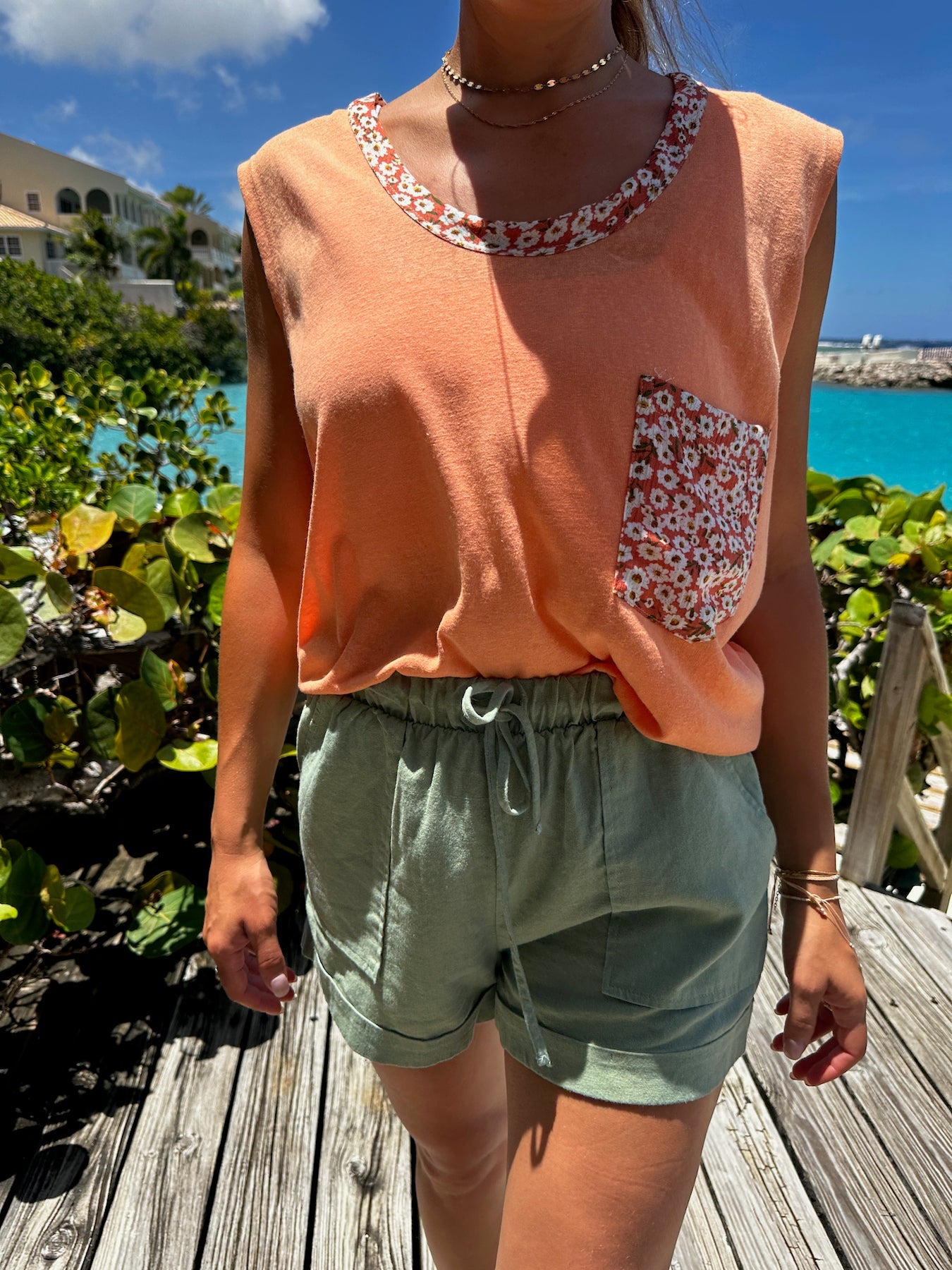 Summer Lovin Slouchy Floral Pocket Tank-Women's Shirts & Tops-Shop Z & Joxa