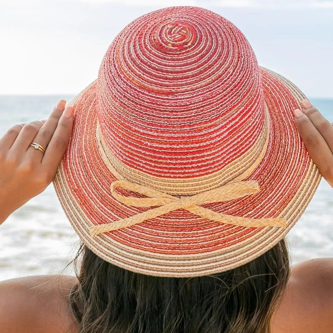 Sun Kissed & Striped Multi-Stripe Bow Accent Sunhat-Straw Sunhat-Shop Z & Joxa