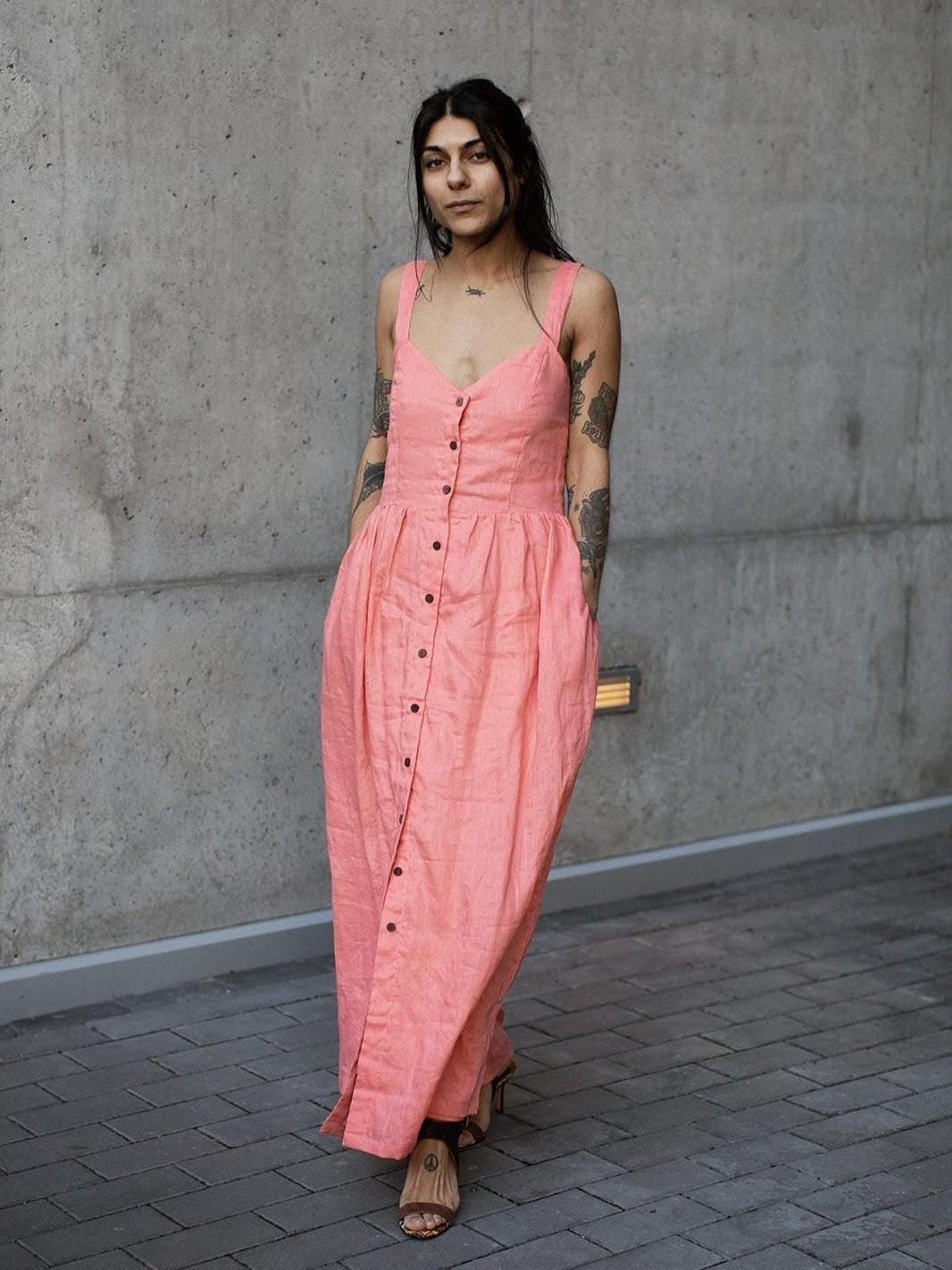 Sustainable Linen Dress in Pink Coral | Ethical Fashion-Women's Dresses-Shop Z & Joxa