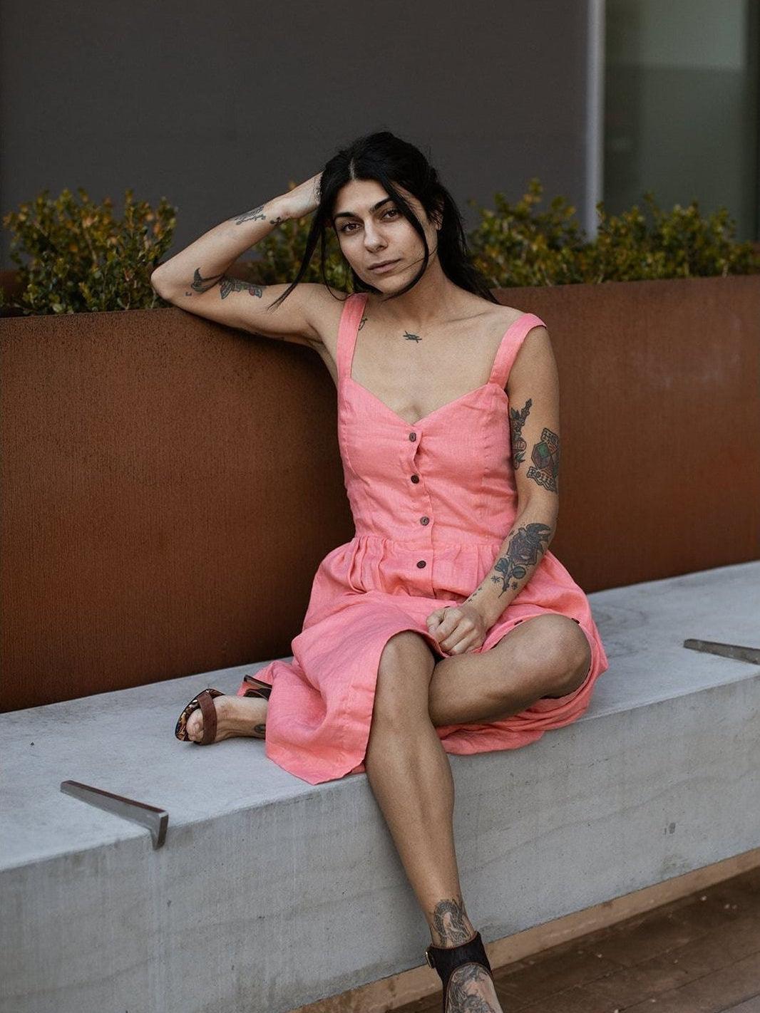 Sustainable Linen Dress in Pink Coral | Ethical Fashion-Women's Dresses-Shop Z & Joxa