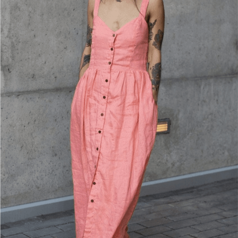 Sustainable Linen Dress in Pink Coral | Ethical Fashion-Women's Dresses-Shop Z & Joxa