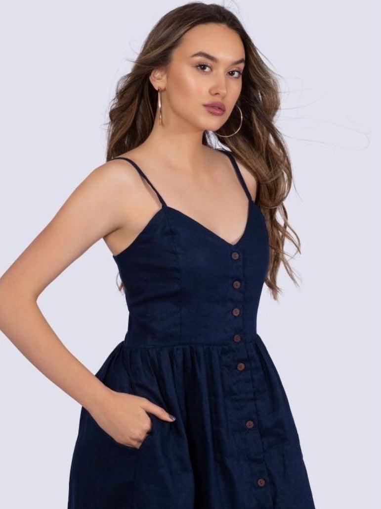 Sustainable Linen Navy Blue Romper | Ethical Fashion-Women's Clothing-Shop Z & Joxa