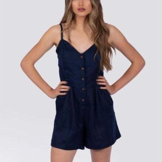 Sustainable Linen Navy Blue Romper | Ethical Fashion-Women's Clothing-Shop Z & Joxa