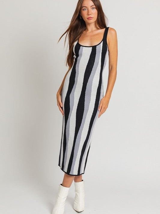 Swirl Me Around Swirl Striped Midi Dress-Women's Dresses-Shop Z & Joxa