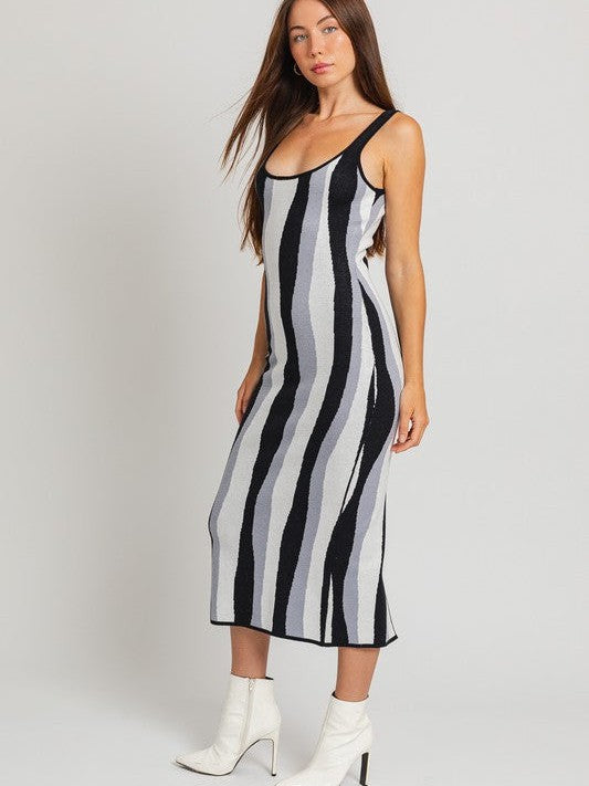 Swirl Me Around Swirl Striped Midi Dress-Women's Dresses-Shop Z & Joxa
