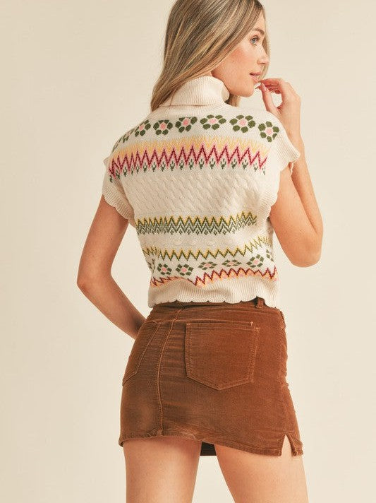 Take Me Back Floral Turtleneck Sweater Vest Top-Women's Shirts & Tops-Shop Z & Joxa