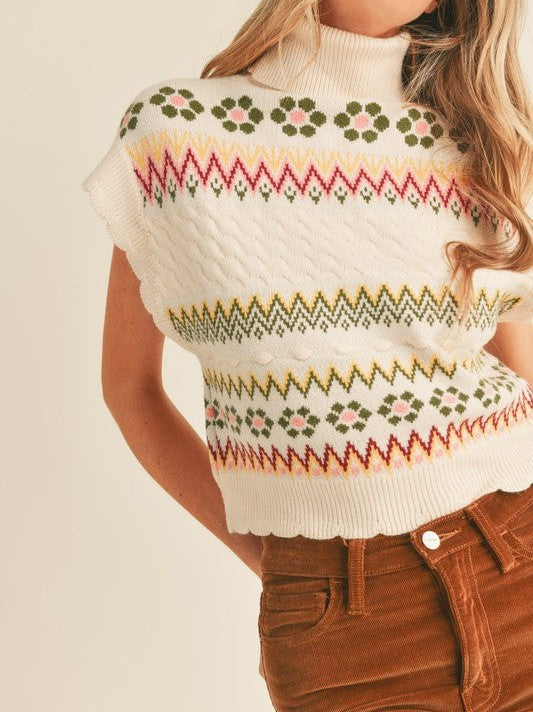 Take Me Back Floral Turtleneck Sweater Vest Top-Women's Shirts & Tops-Shop Z & Joxa