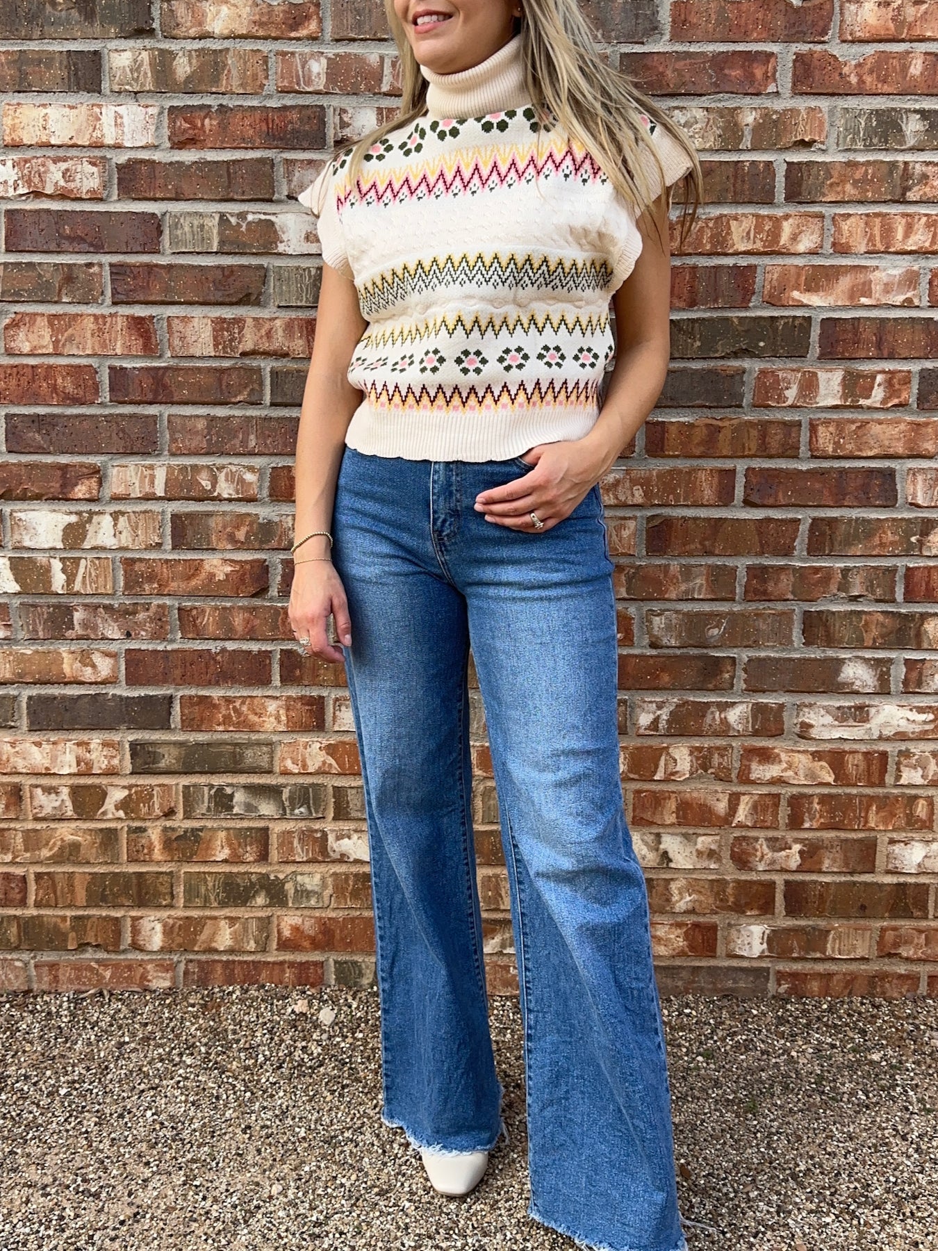 Take Me Back Floral Turtleneck Sweater Vest Top-Women's Shirts & Tops-Shop Z & Joxa