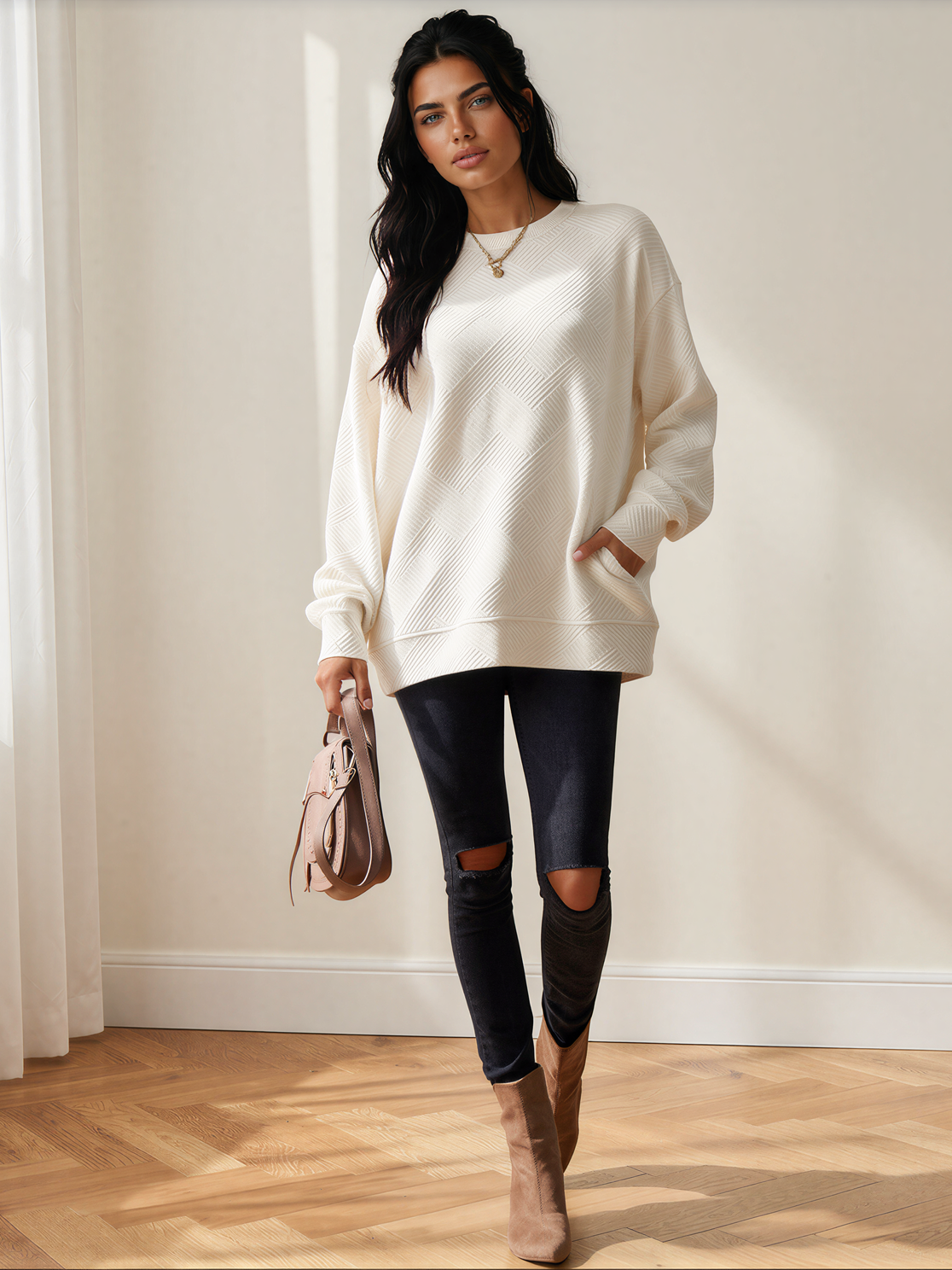 Texture Me Cozy Drop Shoulder Pullover Sweater-Sweaters-Shop Z & Joxa