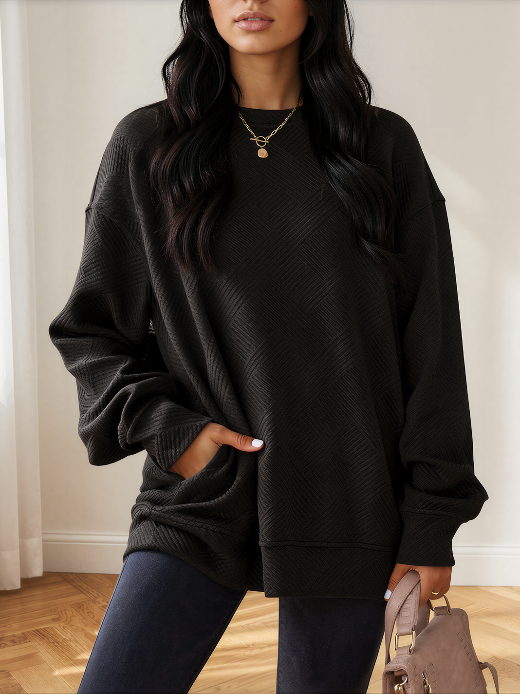 Texture Me Cozy Drop Shoulder Pullover Sweater-Sweaters-Shop Z & Joxa