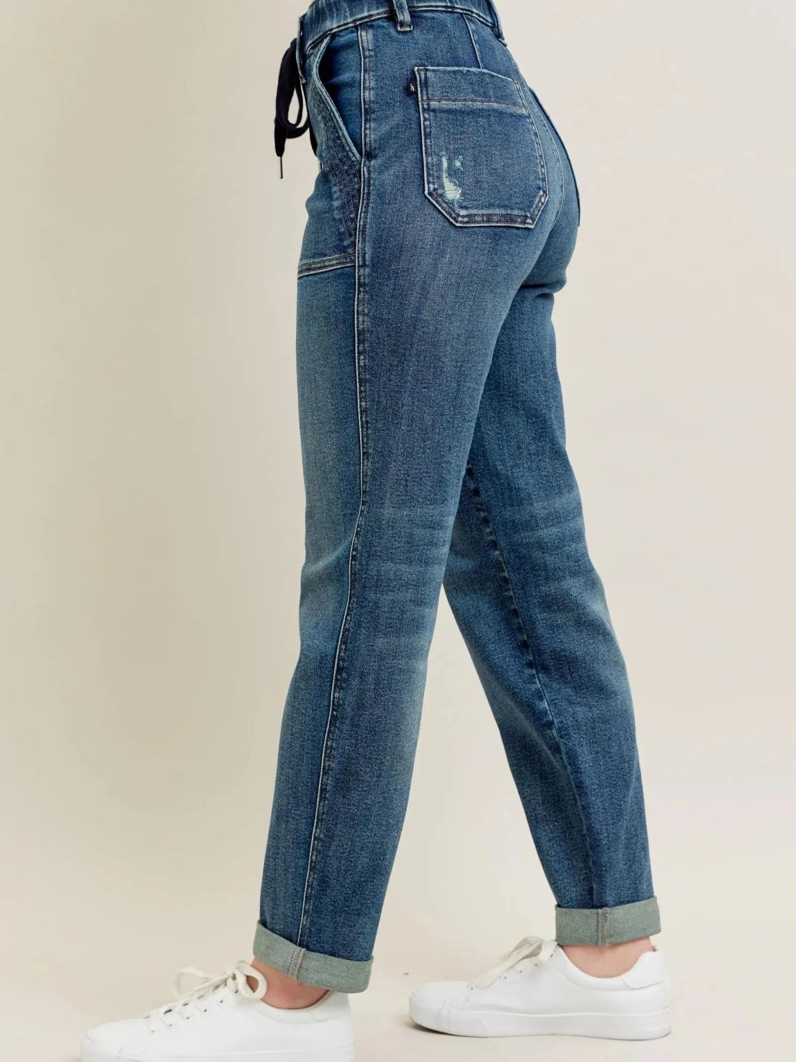 Tie It Up: Judy Blue Vintage Wash Drawstring Boyfriend Jeans-Women's Jeans-Shop Z & Joxa